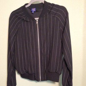 Black Pinstripe Bomber Jacket